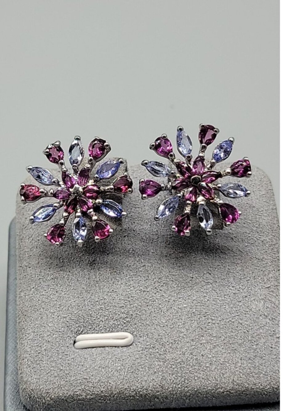 Sterling Silver Tanzanite Rhodolite Garnet Snowflake Starburst Cluster Earrings